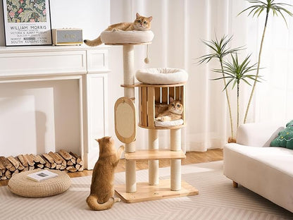 Modern Solid Wood Cat Tree for Indoor Cats Large Adult, 50in Tall Cat Tower - Image 2