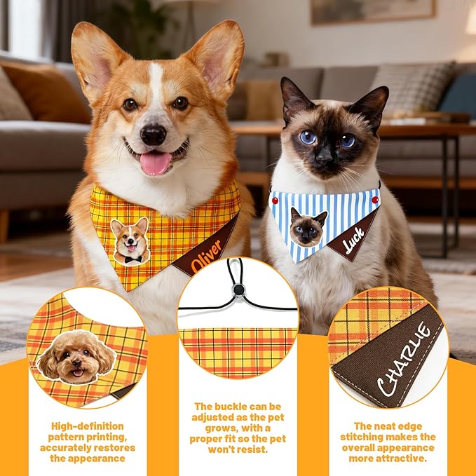 Custom Dog Cat Bandana with Photo Name, Personalized Pet Triangle Scarf Bib - Image 4