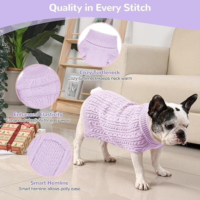 2 Pack Dog Sweaters for Medium Dogs Winter Turtleneck Pullover Cable Knit - Image 3
