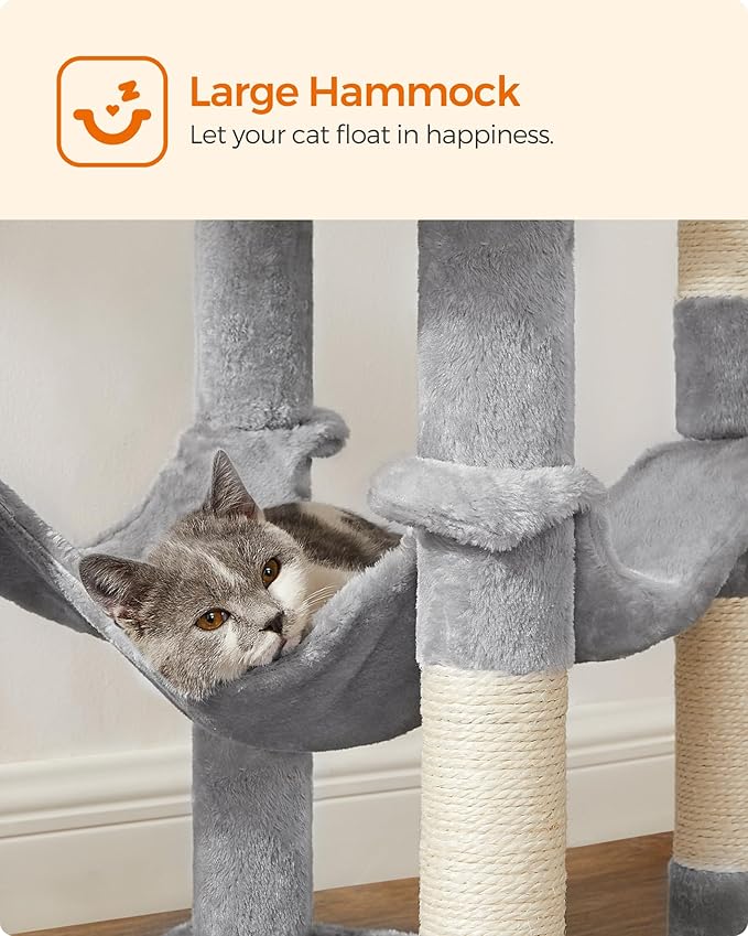 Feandrea Cat Tree, 54.2-Inch Cat Tower, Plush Multi-Level Condo - Image 7