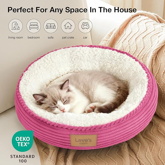 Love's cabin Round Donut Cat and Dog Cushion Bed, 20in Pet Bed - Image 6