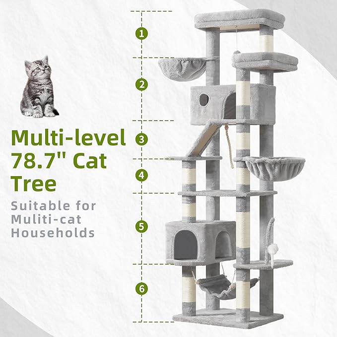 Gitelsnour Cat Tree for Large Cats, 78.7" Tall Cat Tower for Indoor Cats - Image 2
