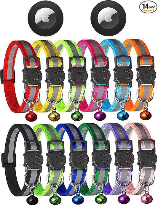 14 Pack Airtag Cat Collar Reflective-Breakaway by ExtodryPremiumCatCollarswithbell
