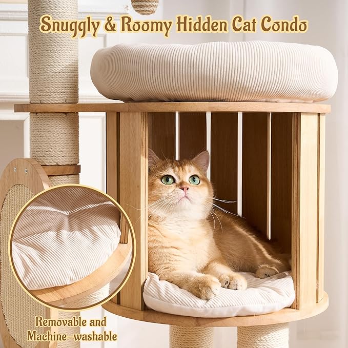 Modern Solid Wood Cat Tree for Indoor Cats Large Adult, 50in Tall Cat Tower - Image 4