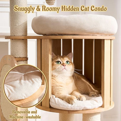 Modern Solid Wood Cat Tree for Indoor Cats Large Adult, 50in Tall Cat Tower - Image 4