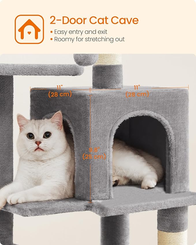 Feandrea Cat Tree, 44.1-Inch Cat Tower, Plush Multi-Level Condo - Image 7