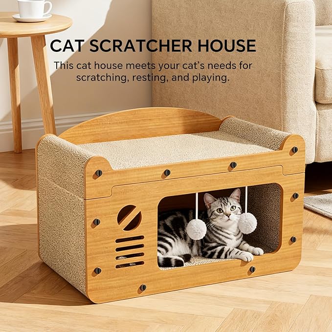 Cat Scratcher House, 2-in-1 Cardboard Cat House - Image 2