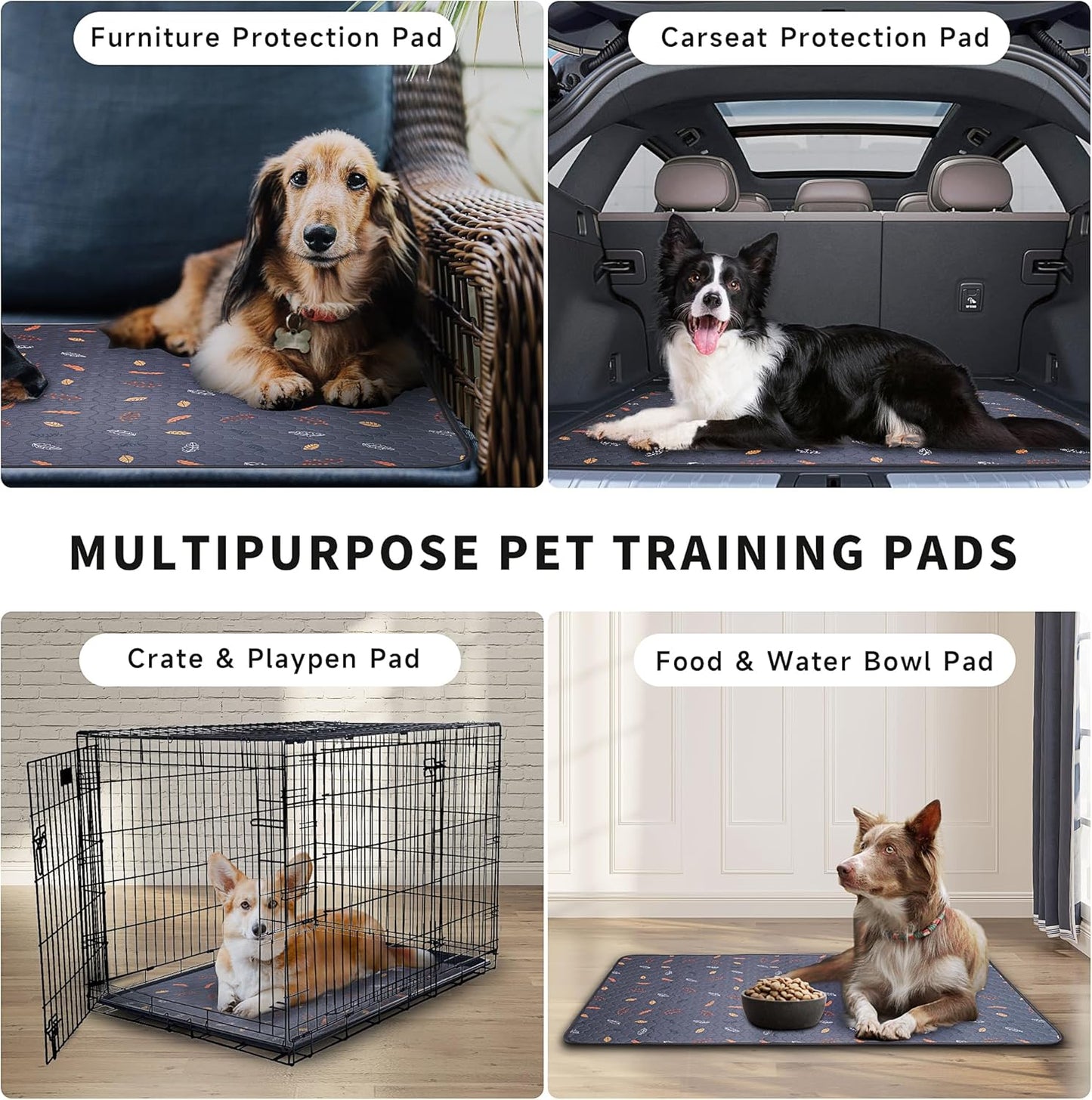 Sunheir 2-Pack Extra Large Reusable Dog Mat for Floor, Dog Playpen, Non-Slip Waterproof, Super Absorbent Washable Pee Pads for Dogs, Pet Whelping Pads, Crate (36" x 41", Light Grey)