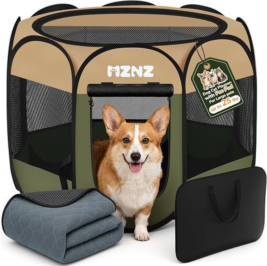 Dog Cat Playpen with Pee Pad, Portable Puppy Pet Crate Indoors by MZNZ