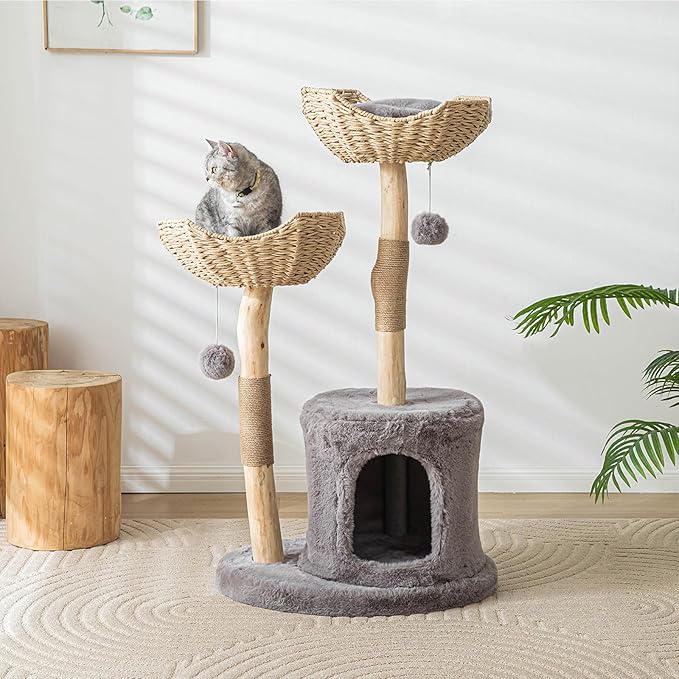 Modern Cat Tree for Indoor Cats Large Adult, 46.5" Tall Wooden Cat Tower for - Image 6