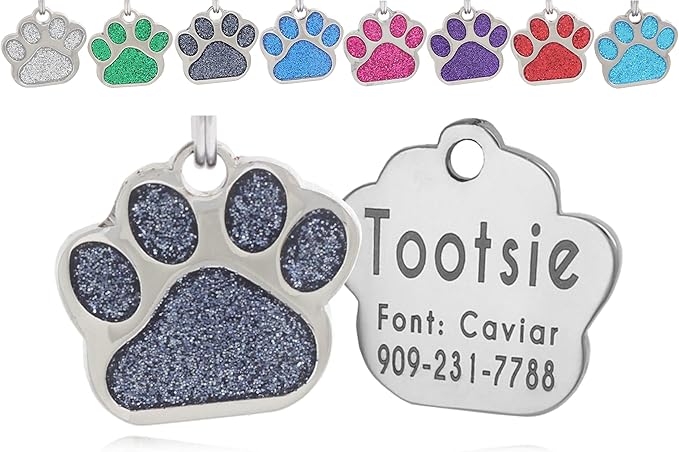 Pet ID Tag, Glitter Paw Bling, Cat ID Tag, Dog ID Tag, Custom Engraved - Image 8