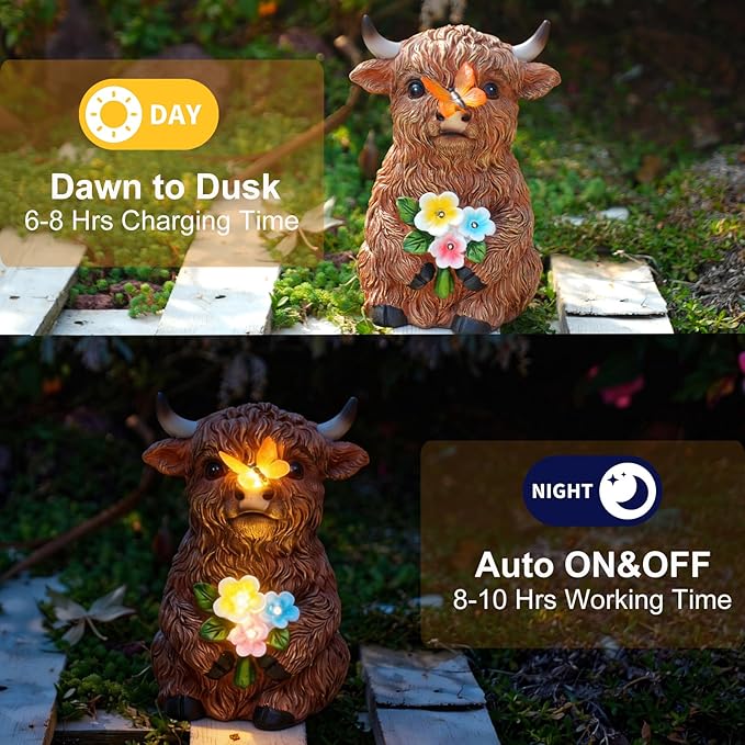 Solar Highland Cow Outdoor Statue, Garden Sculpture - Image 3