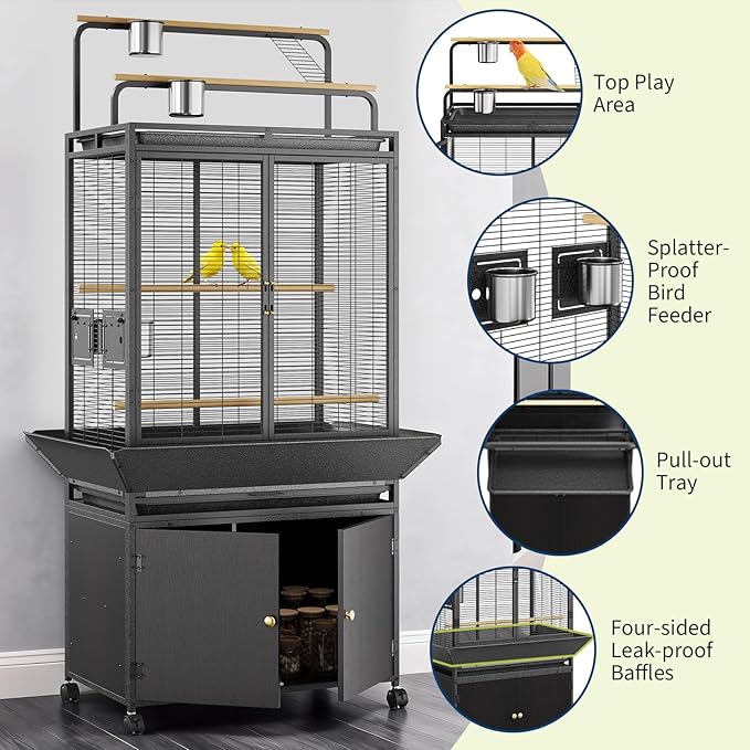 Large Bird Cage, Wood Parakeet Cage - Image 3