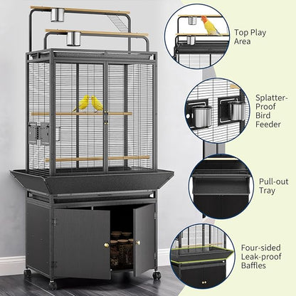Large Bird Cage, Wood Parakeet Cage - Image 3