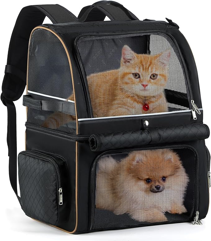 Double Cat Backpack Carrier for 2 Cats, Double-Compartment Pet Carrier Backpack by LEKEBOBOR