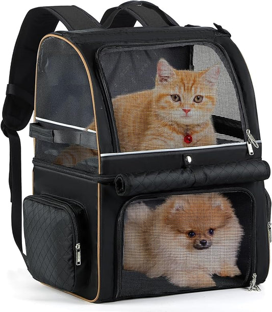 Double Cat Backpack Carrier for 2 Cats, Double-Compartment Pet Carrier Backpack by LEKEBOBOR