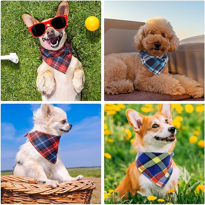Honoson 6 Pieces Triangle Dog Bandana Dog Scarf Plaid Printing Adjustable Bibs - Image 5