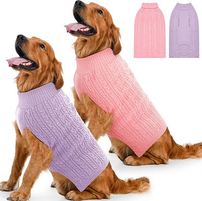 2 Pack Dog Sweaters for Large Dogs Winter Turtleneck Pullover Cable Knit Fleece by Unknown