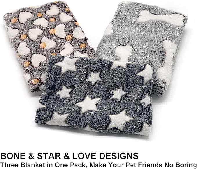 1 Pack 3 Puppy Blankets Super Soft Warm Sleep Mat Grey Cute Print Fluffy Fleece - Image 5
