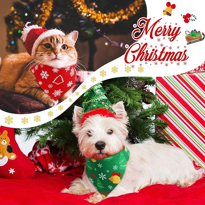 Preboun 50 Pcs Christmas Dog Bandanas Bulk Red and Green Bandanas - Image 2