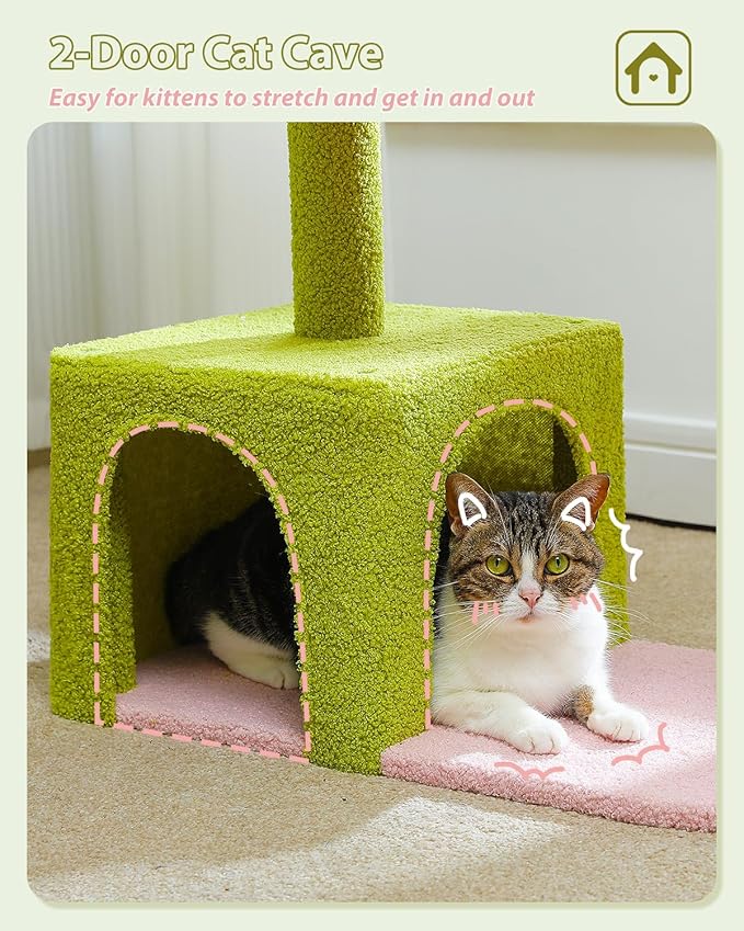 MUTTROS Flower Cat Tree with Large Metal Frame Hammock, Cat Condo with Pink Top - Image 5