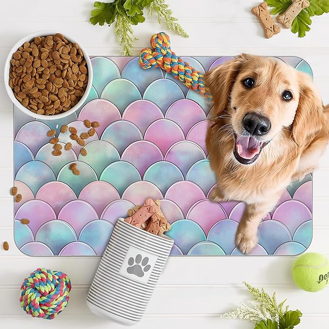 Pink Mermaid Scale Pet Feeding Mat, Absorbent Quick-Dry Cat Dog Food and Water - Image 7