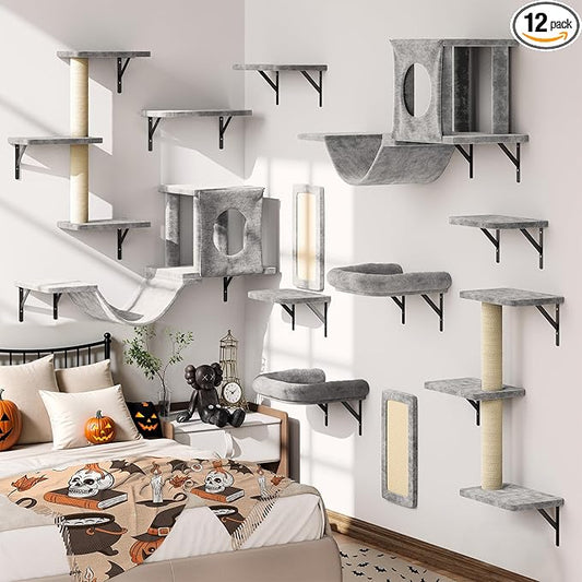 12-in-1 Cat Wall Shelves, Wall Mounted Cat Climber by KAMABOKO