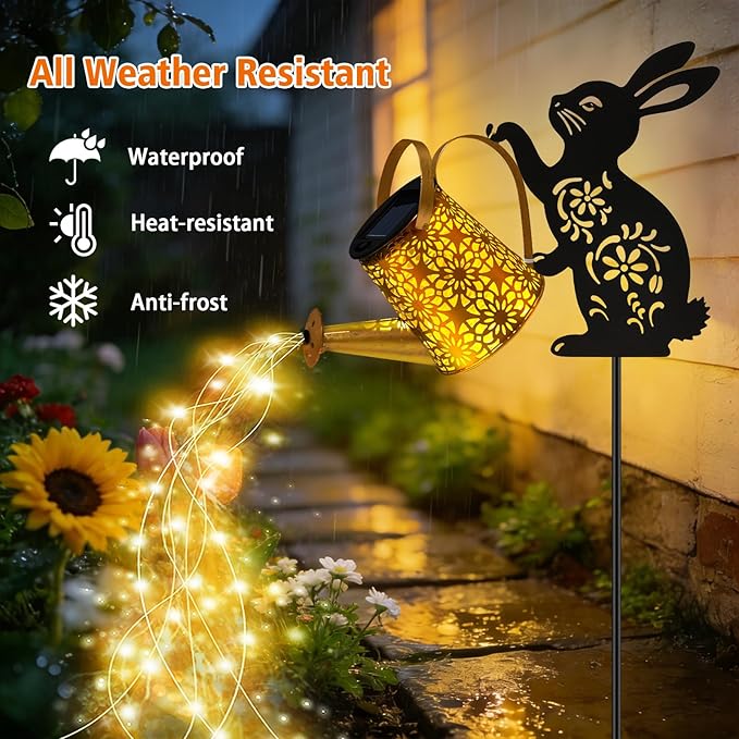 Solar Watering Can Lights, Bunny Hanging Lantern Solar Lights Outdoor, Rabbits - Image 3