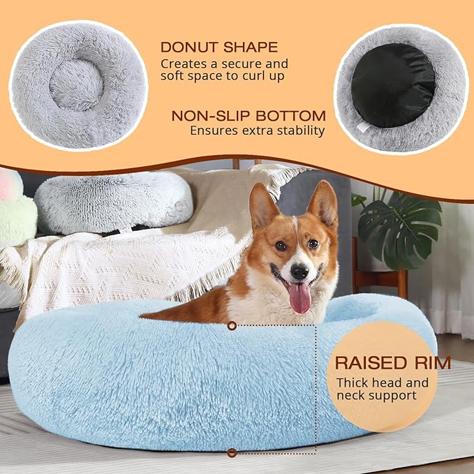 JOLLYVOGUE Dog Bed, Calming Anti-Anxiety Large Dog Bed, Fluffy Donut Cushion - Image 5