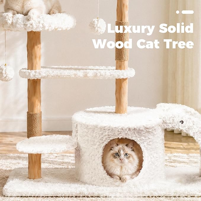 Easyego Modern Cat Tree, 45.6" Aesthetic Wood Cat Tree Tower - Image 3
