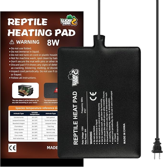 LUCKY HERP Reptile Heat Pad 6x8 Inch 8W Under Tank Terrarium Heating Mat by LUCKYHERP