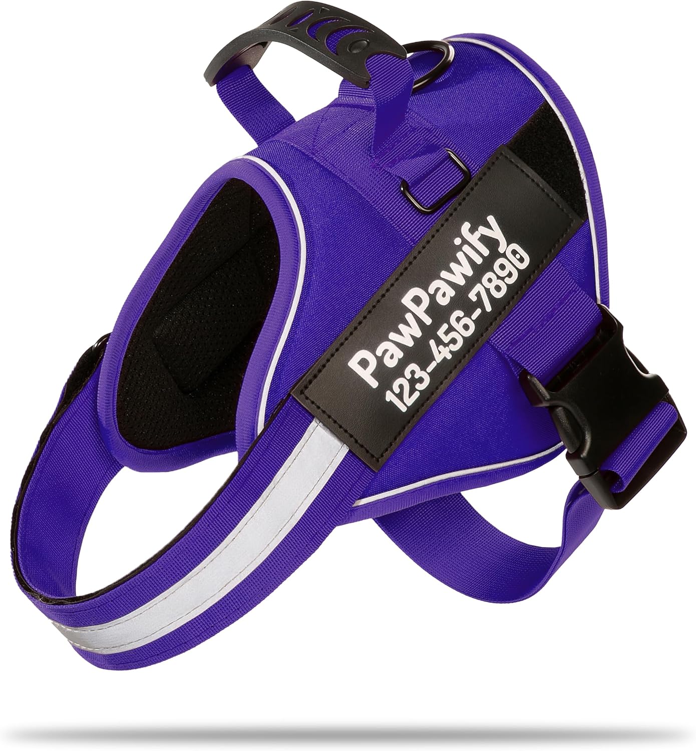 PawPawify Custom No Pull Dog Harness with Name and Phone Number, Heavy Duty Personalized Pet Vest to Prevent Tugging, Pulling, or Choking, Training and Walking (New Purple, S (10-19LBS))
