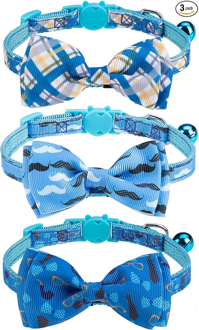 Breakaway Cat Collar with Removable Bow Tie and Bell, 3 Pack Safety Buckle by VKPETFR