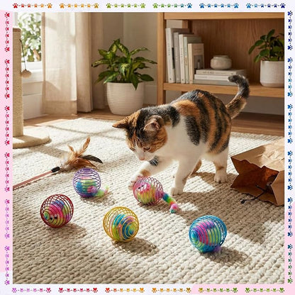 Jecery 5 Pcs Cat Spring Balls Toys Stretchable Rolling Balls Colorful Playful - Image 6