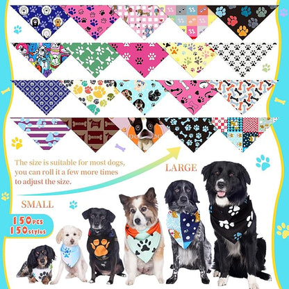 Huhumy 150 Pcs Paw Dog Bandanas Bulk Pet Bibs Colorful Triangle Scarf Pet Paw - Image 3