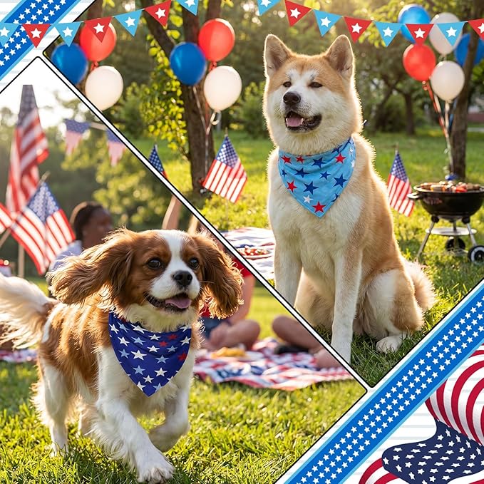 Tallew 60 Pcs 4th of July Dog Bandanas Bulk Patriotic Red White and Blue Charm - Image 4