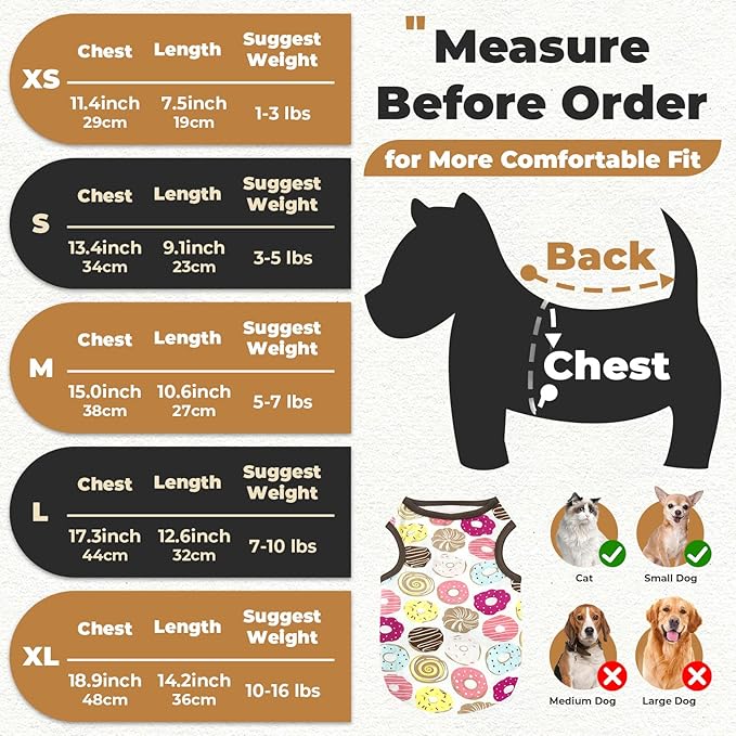 PETCARE Cartoon Dog Shirts for Small Dogs Cute Dog Clothes Brown Donut Tshirt - Image 2