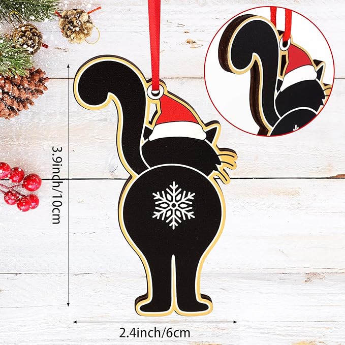 Black Cat Butt Christmas Ornament Wooden Funny Cat - Image 2