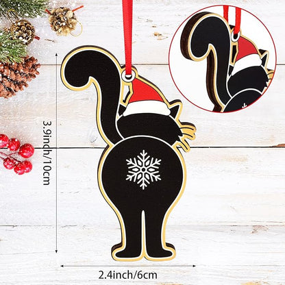Black Cat Butt Christmas Ornament Wooden Funny Cat - Image 2