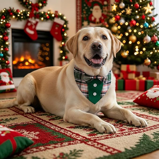 ADOGGYGO Christmas Green Dog Tuxedo Bandana, Plaid Pet Bowtie Collar, - Image 3