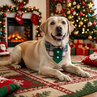 ADOGGYGO Christmas Green Dog Tuxedo Bandana, Plaid Pet Bowtie Collar, - Image 3