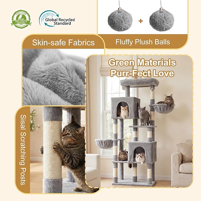 Heybly 68.1" Cat Tree with Oversized Top Platform & Wide Base, Heavy Duty Cat - Image 5