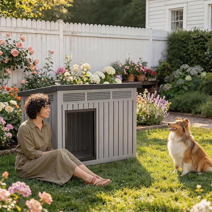 DRATO Small Dog House, Weatherproof Resin Dog House Outdoor - Image 7