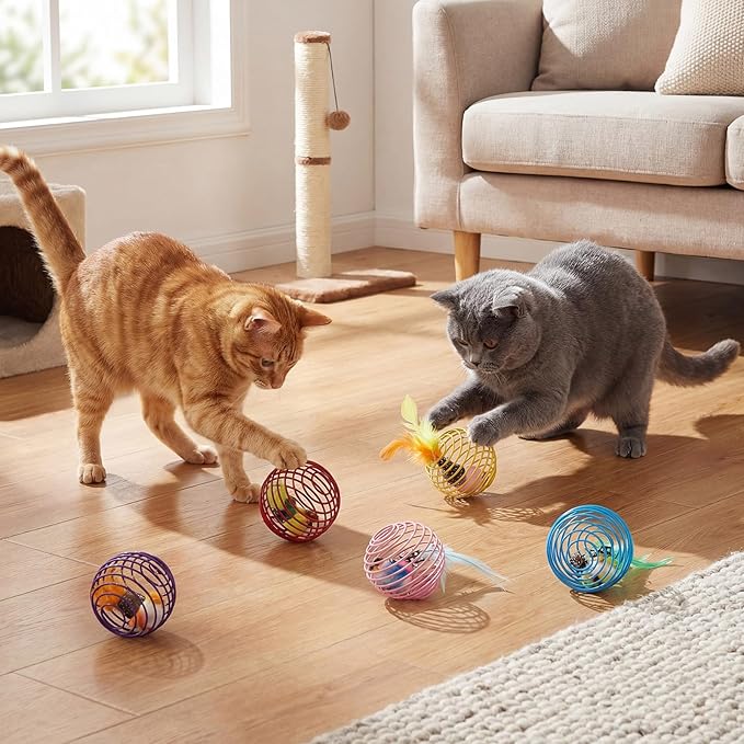 Jecery 5 Pcs Cat Spring Balls Toys Stretchable Rolling Balls Colorful Playful - Image 6