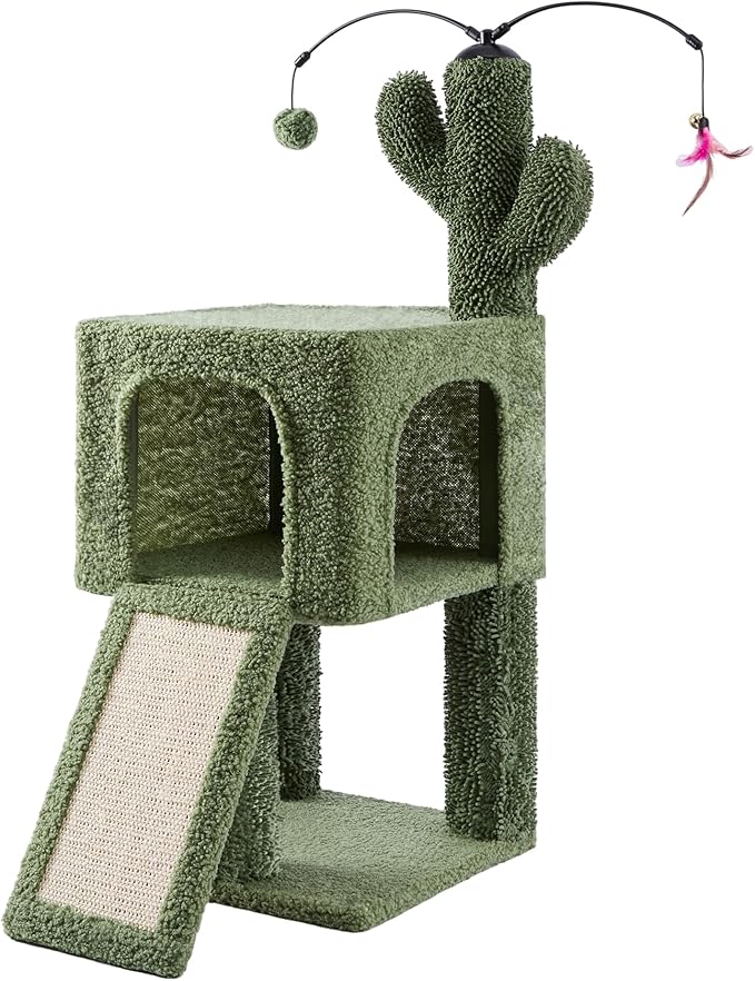 32" Cactus Cat Tree for Indoor Cats, 2-in-1 Cat House by ROYPET
