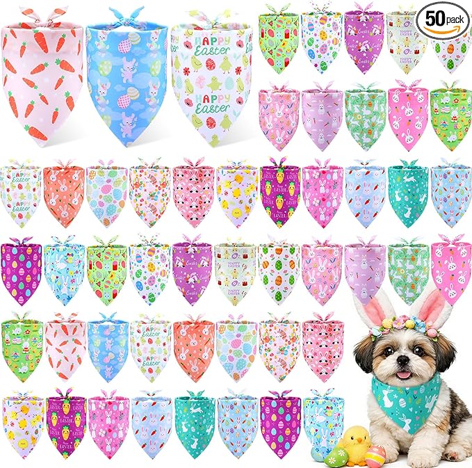 Preboun 50 Pcs Spring Dog Bandanas Bulk Bunny Dog Bandanas by Preboun