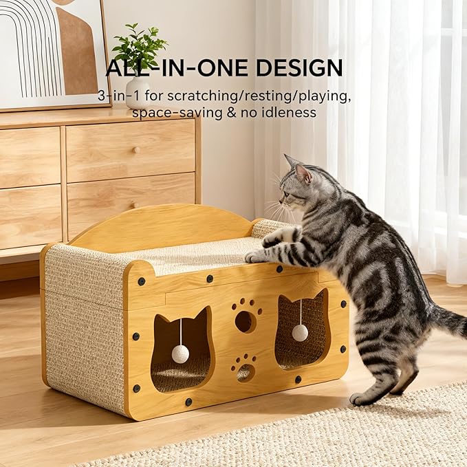 Bilayer Cat Scratcher House, 2-in-1 Cardboard Cat House - Image 3