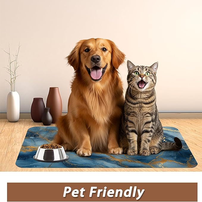 Marble Pet Feeding Mat, Non-Slip Rubber Backing Mat, Cat Dog Accessories - Image 6