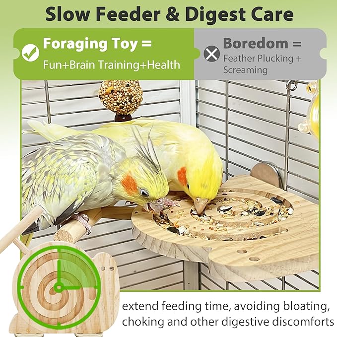 Bird Foraging Toys with Perch, Kiln-Dried Wood Bird Enrichment Toys - Image 2