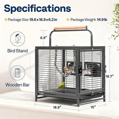 VIVOHOME 19 Inch Wrought Iron Bird Travel Carrier Cage - Image 7
